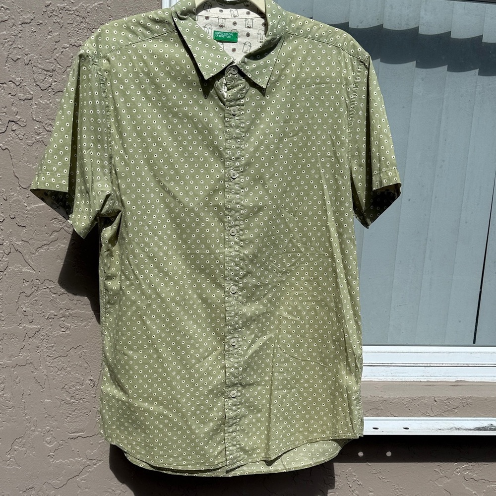 United Colors Of Benetton Olive Patterned Men's Cotton Shirt